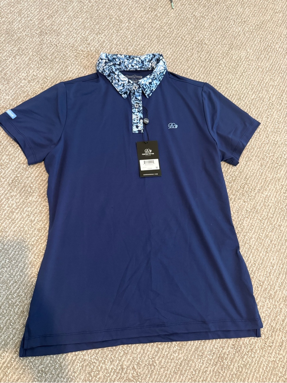 NWT Blue Floral-Collar Polo Top